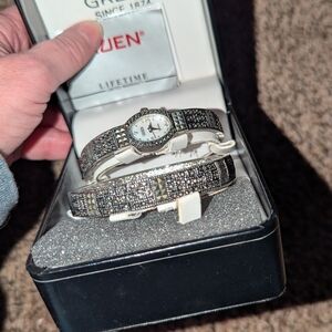 Gianfranco Ferre Silver-Tone Crystal Bracelet Watch Set - Silver